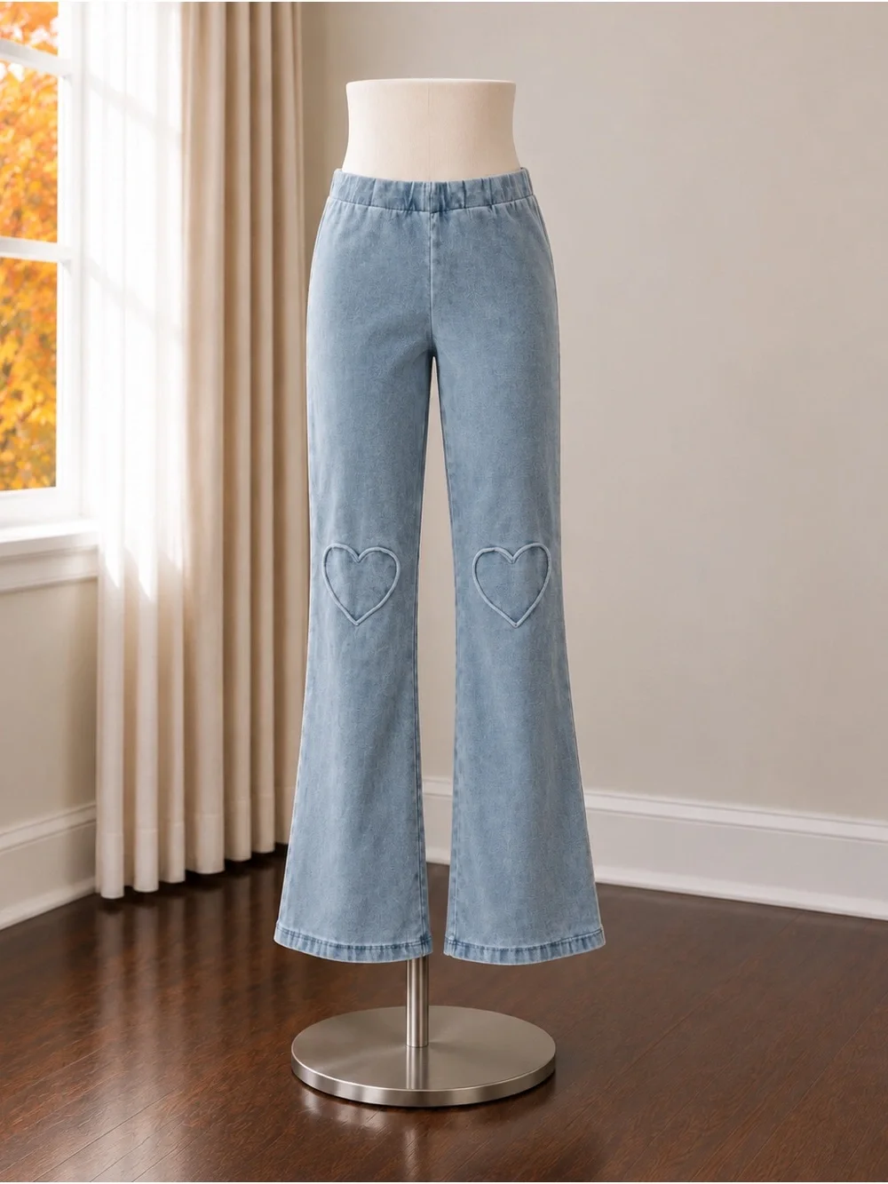 H&M Light Blue Heart-Knee Flare Jeggings for Kids